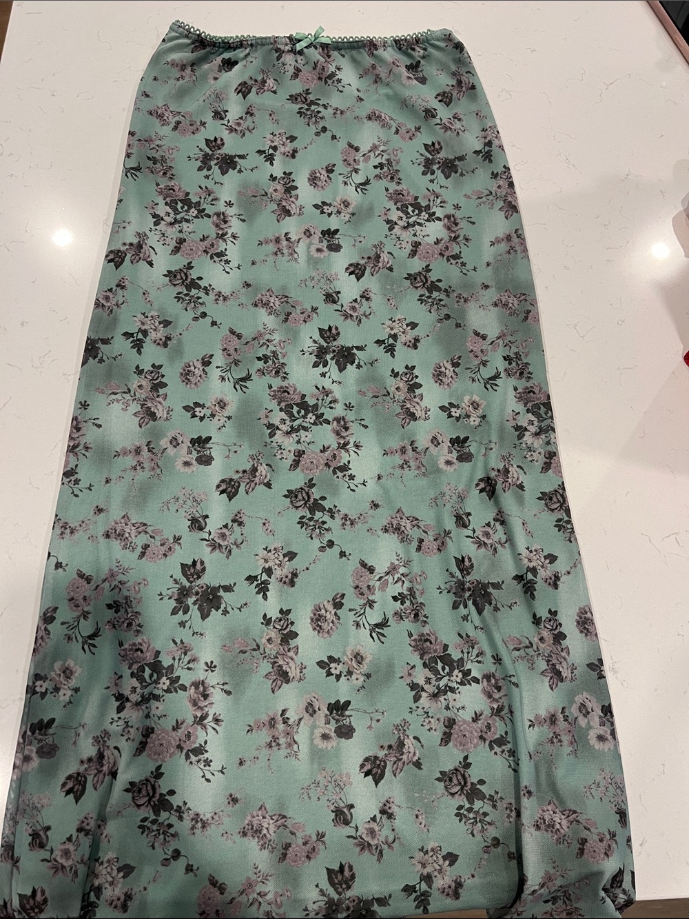 Mint Green Floral Maxi Skirt